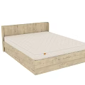 Modern Double Bed with Light Wooden Frame and Wavy Texture White Mattress