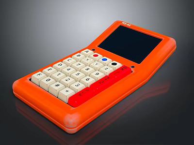 Orange Portable Calculator With Digital Screen And White Buttons Design 3d model