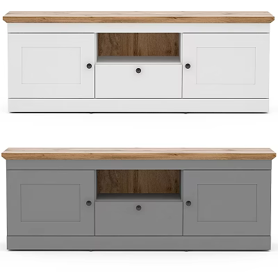Modern White and Gray TV Stand With Cabinet Doors Drawer and Wooden Top Design 3d model