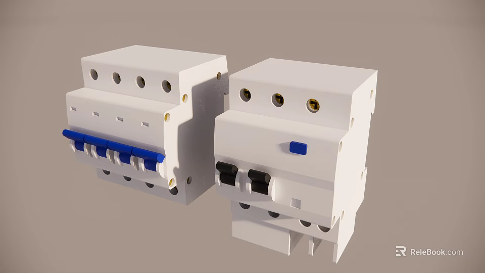 White Electrical Switch Panels Featuring Blue Buttons and Black Components Design 3d model