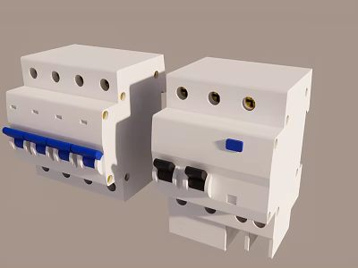 White Electrical Switch Panels Featuring Blue Buttons and Black Components Design 3d model