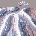 Detailed Natural Mountainous Garden Landscape Featuring Snowy Ridges And Valleys