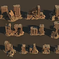 Collapsed Building Ruins With Damaged High-Rise Structures And Broken Debris 3d model
