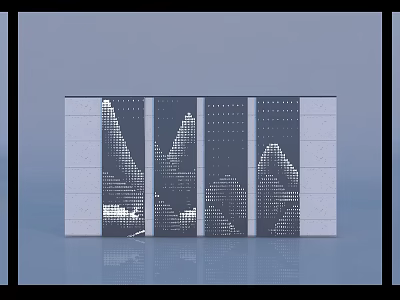 Modern Geometric Feature Wall With Perforated Mountain Pattern And Concrete Panels 3d model
