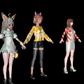 Anime Style Game and Movie Characters With Animal Ears Striped Outfits and High Heels