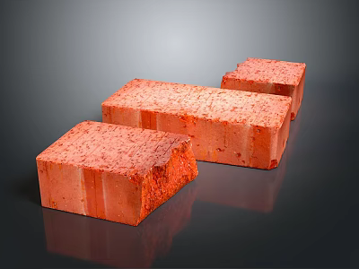 Red Brick Coffee Table With Three Red Bricks As Decorative Structure 3d model