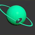 Modern Decorative Green Sphere With Circular Ring And Gray Oval Logo On Dark Surface