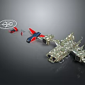 Camouflage Airplane Model Set With Red Toy Figure Car And White Circular Sign