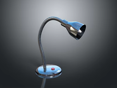 Stylish Metallic Desk Lamp With Flexible Arm And Red Button Base 3d model