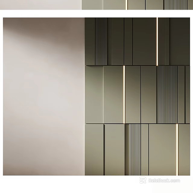 Modern Interior Feature Wall With Vertical Panel Design And Integrated Warm Lighting 3d model 