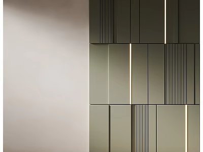 Modern Interior Feature Wall With Vertical Panel Design And Integrated Warm Lighting 3d model
