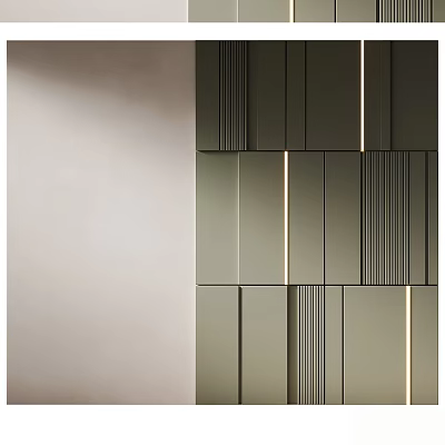 Modern Interior Feature Wall With Vertical Panel Design And Integrated Warm Lighting 3d model