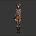 Anime Style 3D Character With Pink Hair Turtleneck Top Orange Skirt And Brown Boots