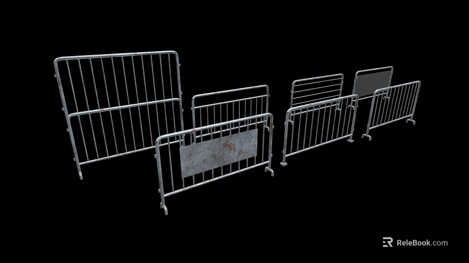 Temporary Metal Fences With Railing Frame Structures And Flat Panel Designs For Events 3d model 