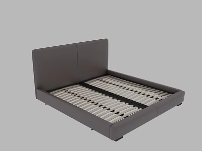Modern Minimalist Double Bed With Leather Headboard And Wooden Slats Support 3d model