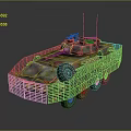 Camouflaged Six Wheeled Military Vehicle With Cage Armor Roof Mounted Machine Gun And Antennas