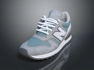 New Balance Gray And Blue Casual Running Shoes With White Laces And Rubber Sole 3d model