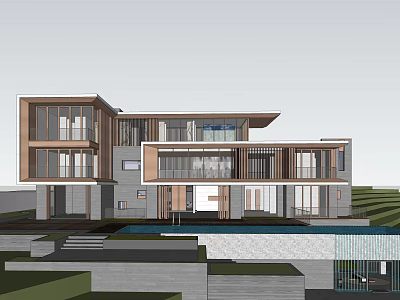 Modern Detached Villa Exterior Design With Two Story Structure And Large Glass Windows 3d model