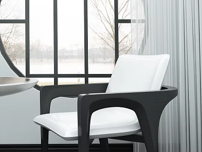 Modern Armchair With Black Frame And White Cushion In Bright Interior Near Window 3d model