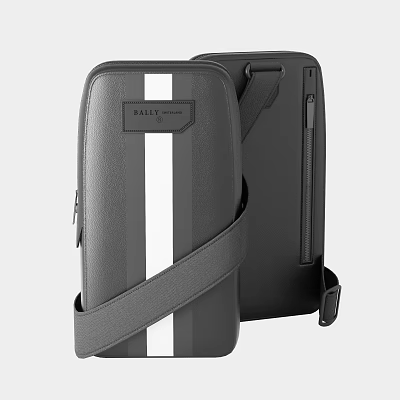 Bally Black Leather Crossbody Bags With White Stripes And Adjustable Shoulder Strap 3d model