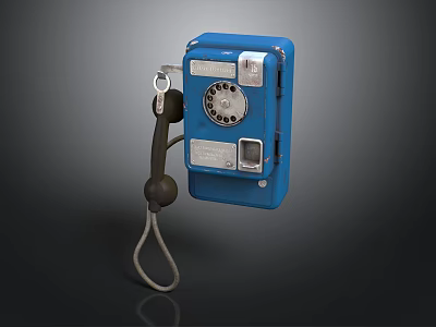 Vintage Blue Wall Mounted Public Telephone With Rotary Dial And Handset 3d model
