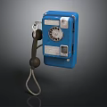 Vintage Blue Wall Mounted Public Telephone With Rotary Dial And Handset