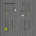 Modern Circular Pendant Lights with Green Accents Metal Frames and Striped Wall