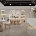 Modern Boutique Store Interior Featuring Shelves With Products White Counter And Wooden Chairs