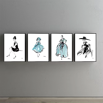 Modern Figure Painting Simple Blue Restaurant Figure Decorative Painting 3d model