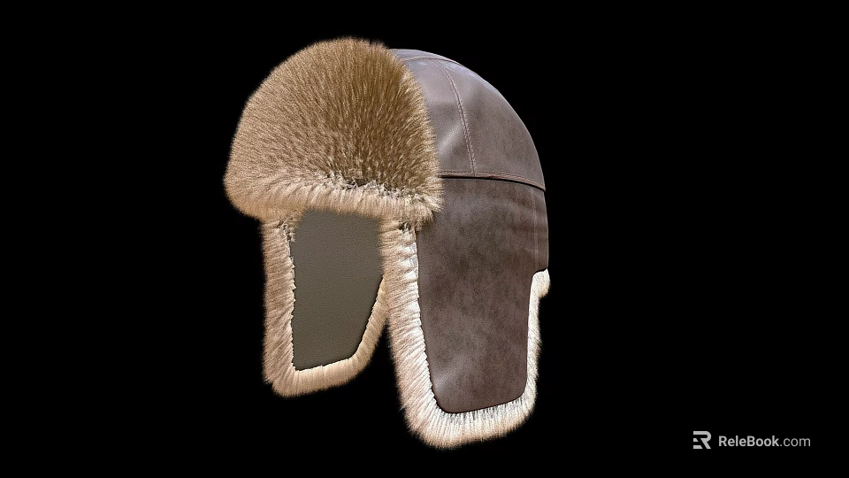 Classic Leather Winter Hat Featuring Brown Fur Trim And Soft Inner Lining 3d model 