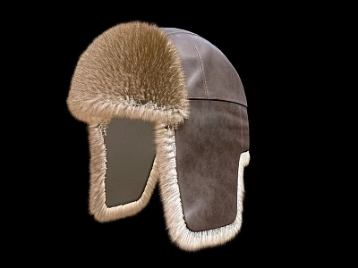 Classic Leather Winter Hat Featuring Brown Fur Trim And Soft Inner Lining 3d model