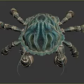 Artistic Shiny Turquoise Crab With Patterned Shell And Striped Legs On Dark Background