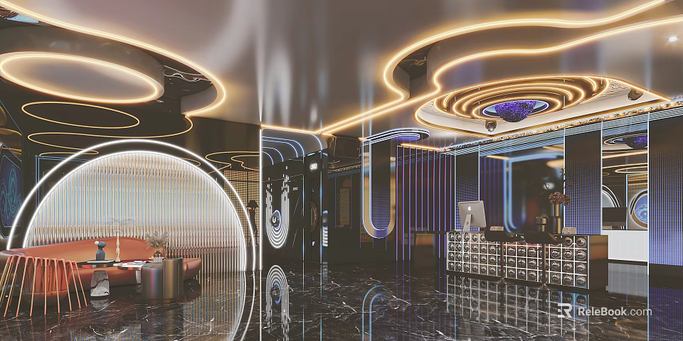 Modern KTV Interior With Neon Lights And Stylish Decor 3d model