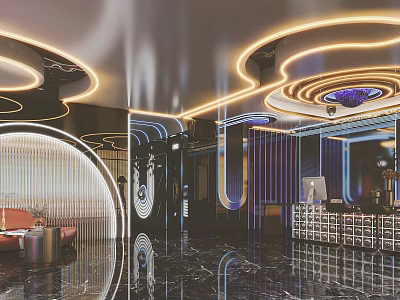 Modern KTV Interior With Neon Lights And Stylish Decor 3d model