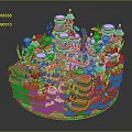 Colorful Castle Cake Design With Blue Towers Pink Decorations Coral Elements And Layered Structure