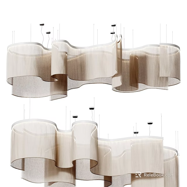 Modern Layered Fabric Pendant Light With Curved Wave Design For Living Space 3d model 