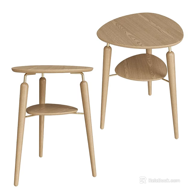 Modern Minimalist Wooden Side Tables With Round Top Slim Legs And Lower Shelf 3d model 