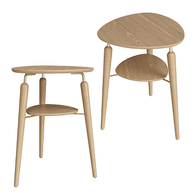Modern Minimalist Wooden Side Tables With Round Top Slim Legs And Lower Shelf 3d model