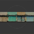 Vintage Street Storefront Model With Colorful Shutter Doors Gray Ground And Stains