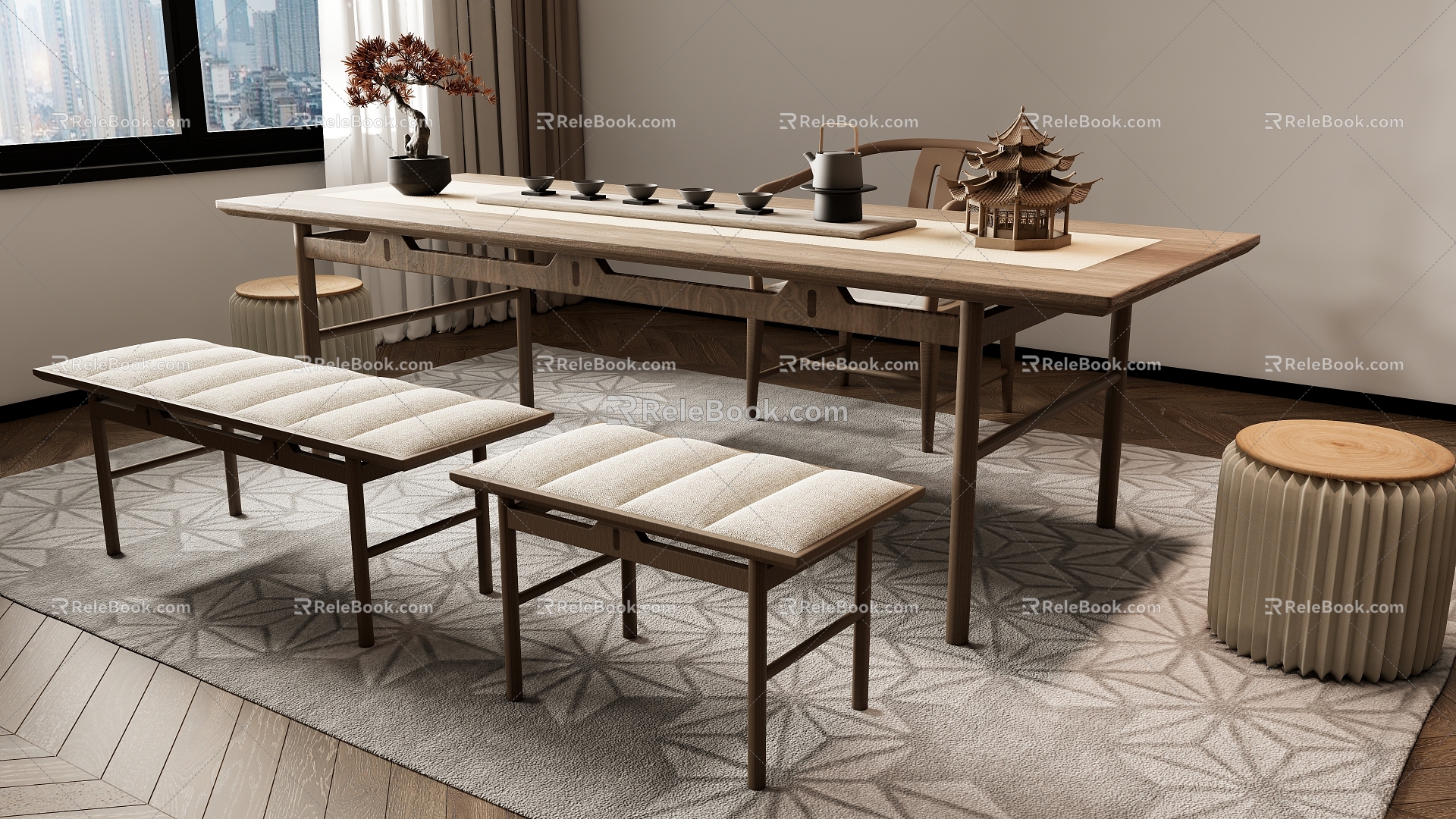 New Chinese Tea Table and Chair Combination Tea Table Tea Table 3d model