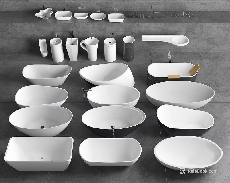 Various Modern Bathtub Designs With Different Shapes For Bathroom Interior 3d model 