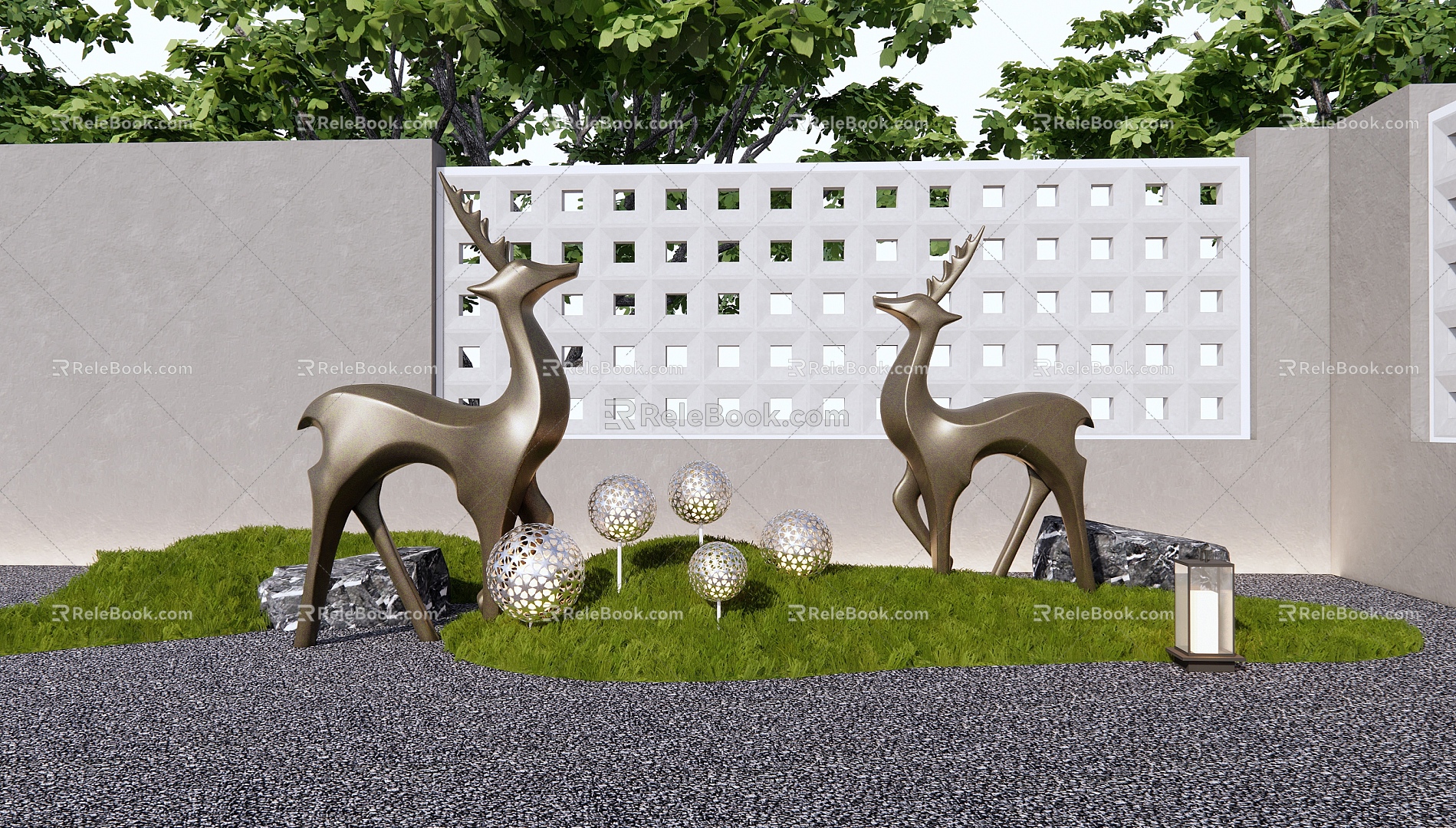 Modern City Sculpture Elk Landscape Sculpture 3d model