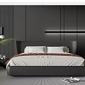 modern double bed bedside table chandelier 3d model
