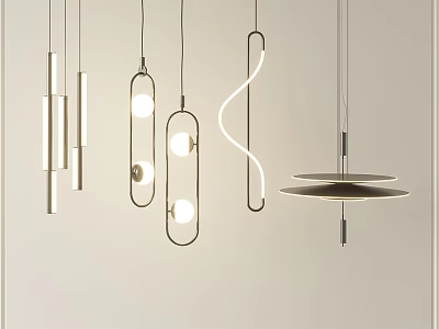 Modern Interior Pendant Lights With Geometric Shapes Curved Lines And Metal Frames 3d model