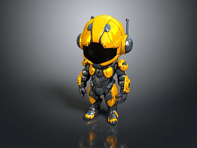 Cute Yellow Black Robot Game Movie Character With Mechanical Armor Helmet And Antenna 3d model