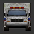 Worn Ambulance Vehicle With Blue Red Stripes Medical Emblem And Roof Warning Lights