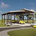 Covered Vehicle Parking Canopy With Trucks Cars Trees And Grass Area