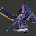 Blue And Purple Robot Game Movie Character With Mechanical Design Hammer And Sword
