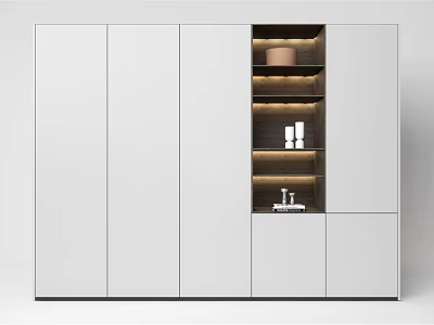 Modern Wardrobe With Sleek White Cabinet Doors Open Shelves And Interior Lighting Design 3d model
