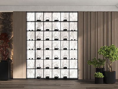 Tea room background tea cabinet display cabinet 3d model